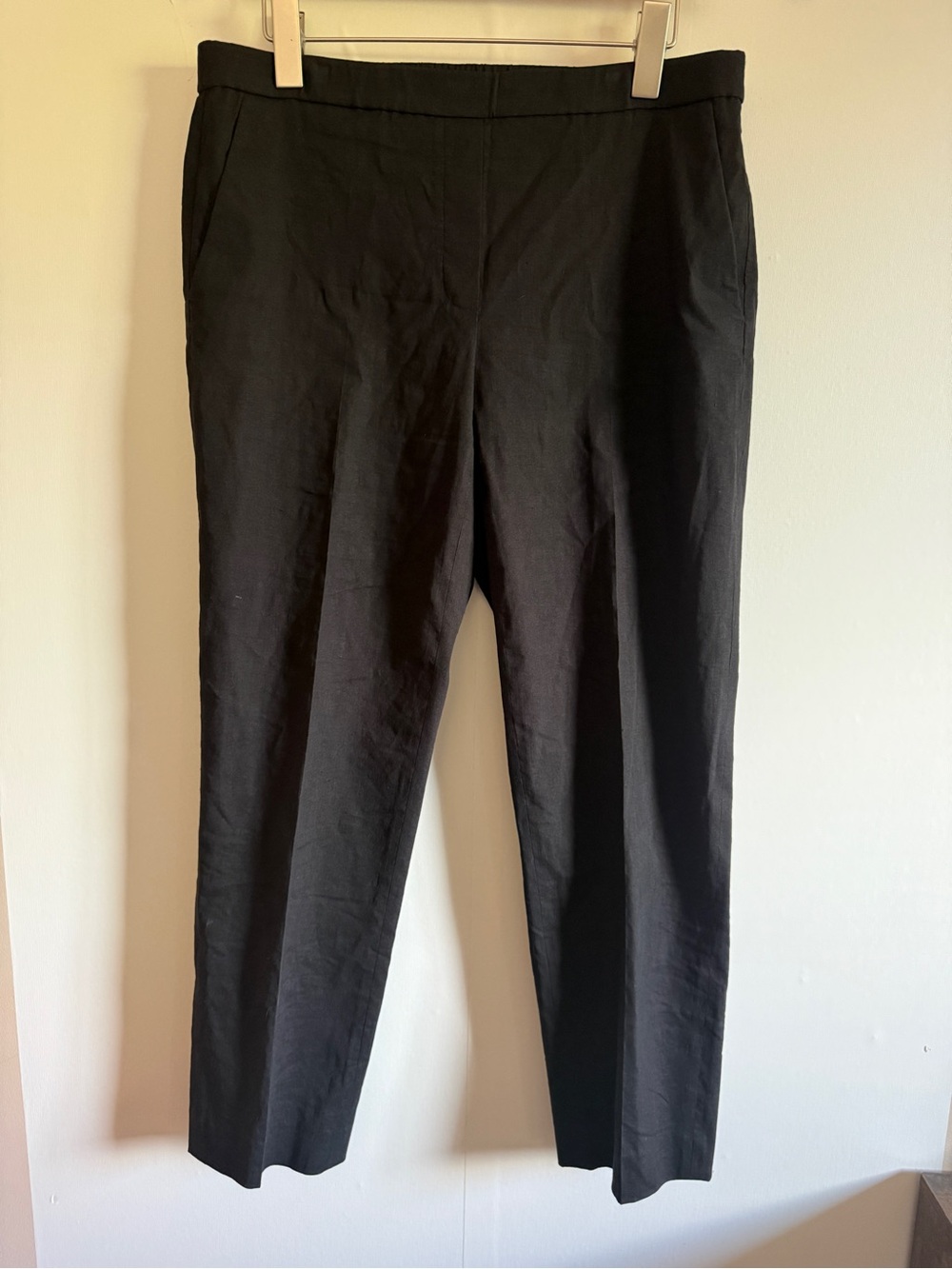 Theory Treeca Pull-On Eco Crunch Wash Linen Blend Black Pants Size 8